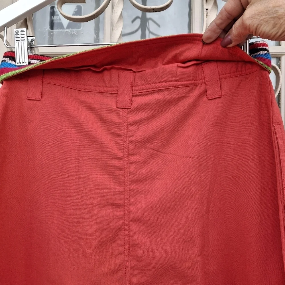 Guatemala Textiles Handwoven Cotton Serape Waist Red Corte Skirt  Size Small